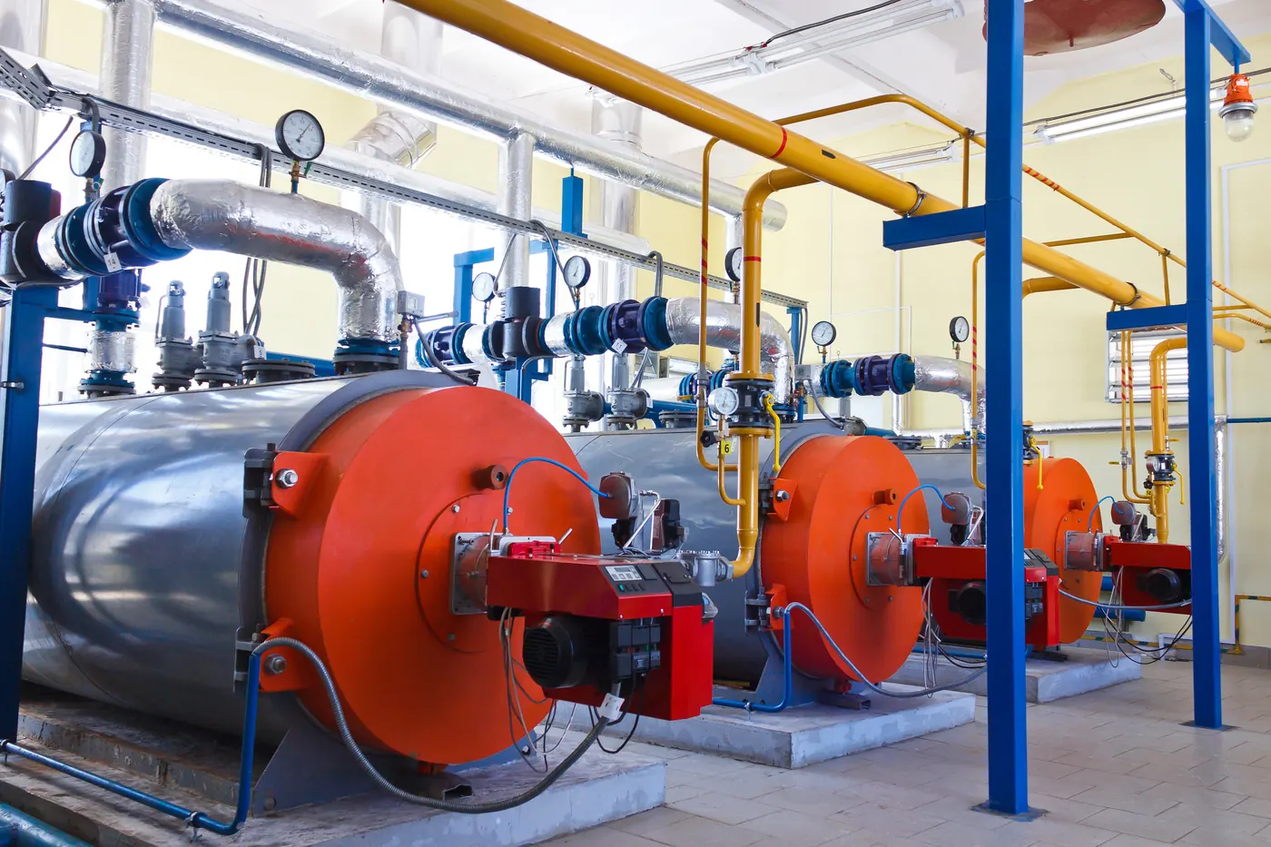 Commercial boiler plant with gas-fired boilers