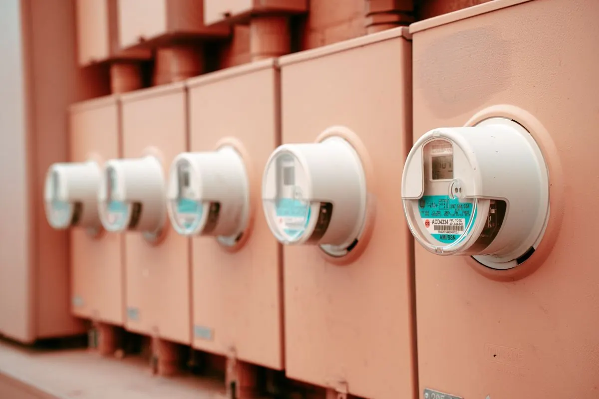 Row of building electricity meters