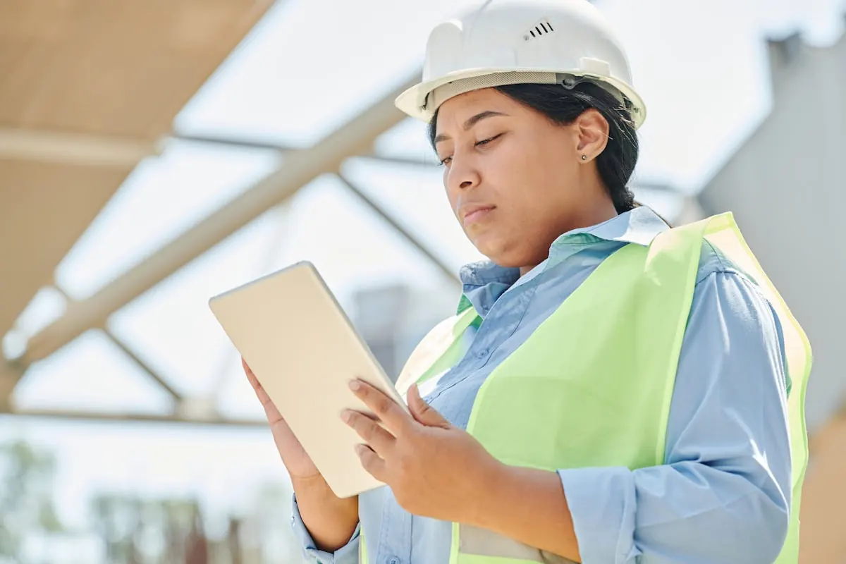 Engineer documenting an inspection on a tablet