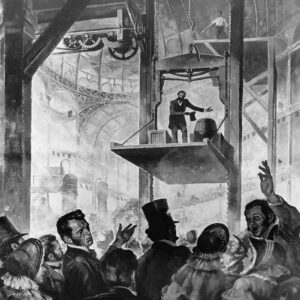 Elisha Otis demonstrating his elevator safety device